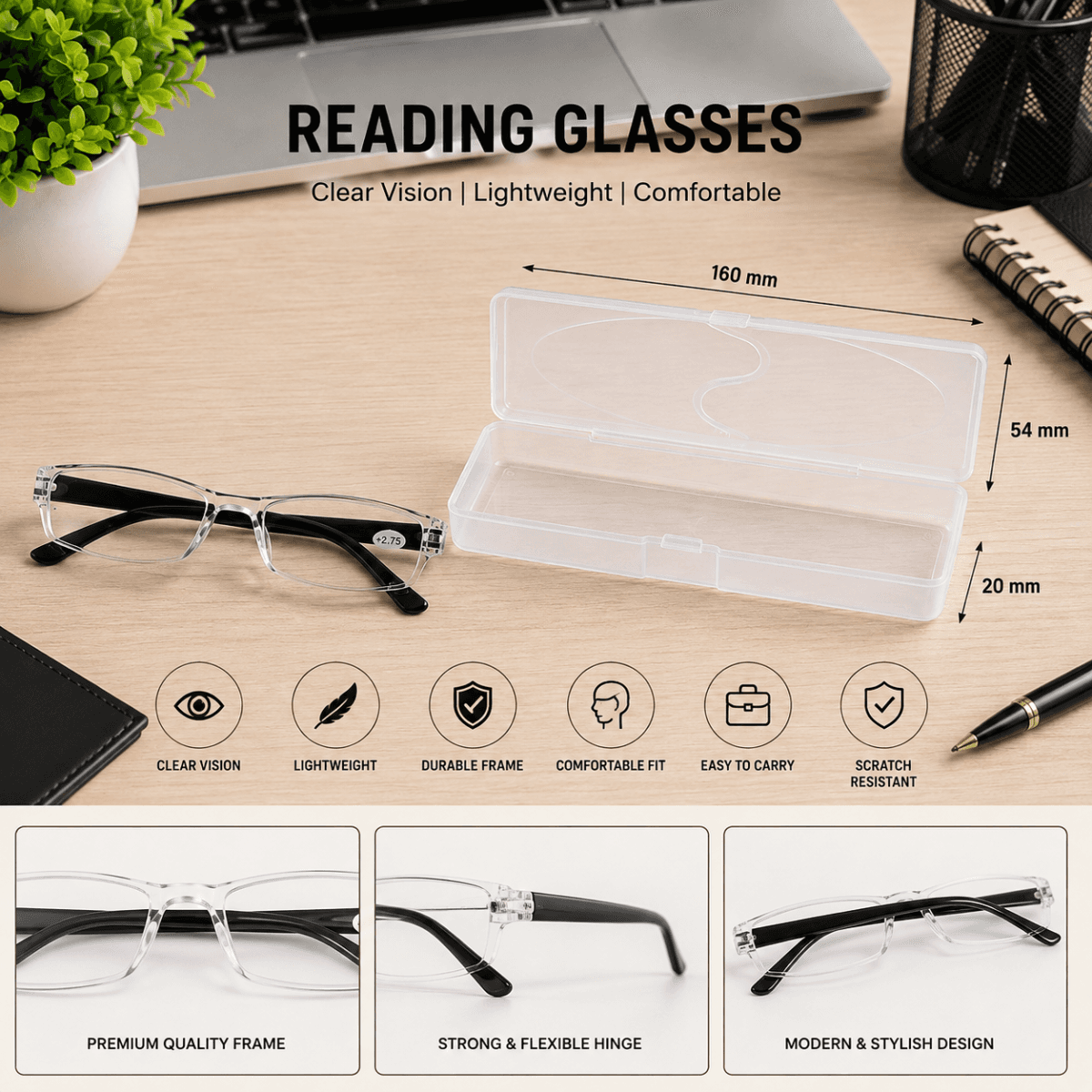 RIMLESS READING GLASSES