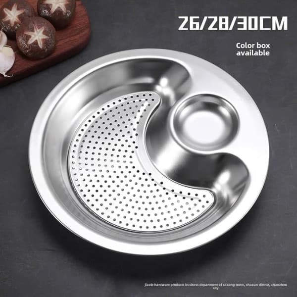 STAINLESS STEEL DOUBLE LAYER DUMPLIG PLATE WITH SAUCE TRAY
