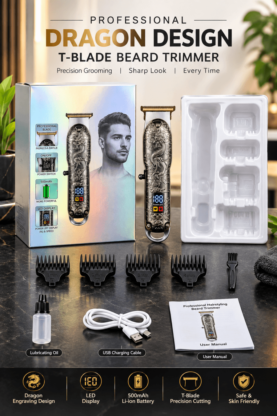PROFESSIONAL DRAGON T-BLADE BEARD HAIR TRIMMER