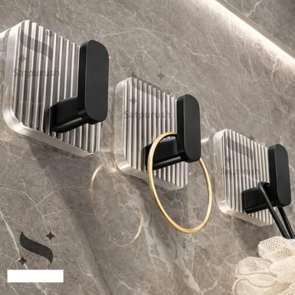 ACRYLIC SELF ADHESIVE WALL HOOK (BLACK)(PACK OF 4)
