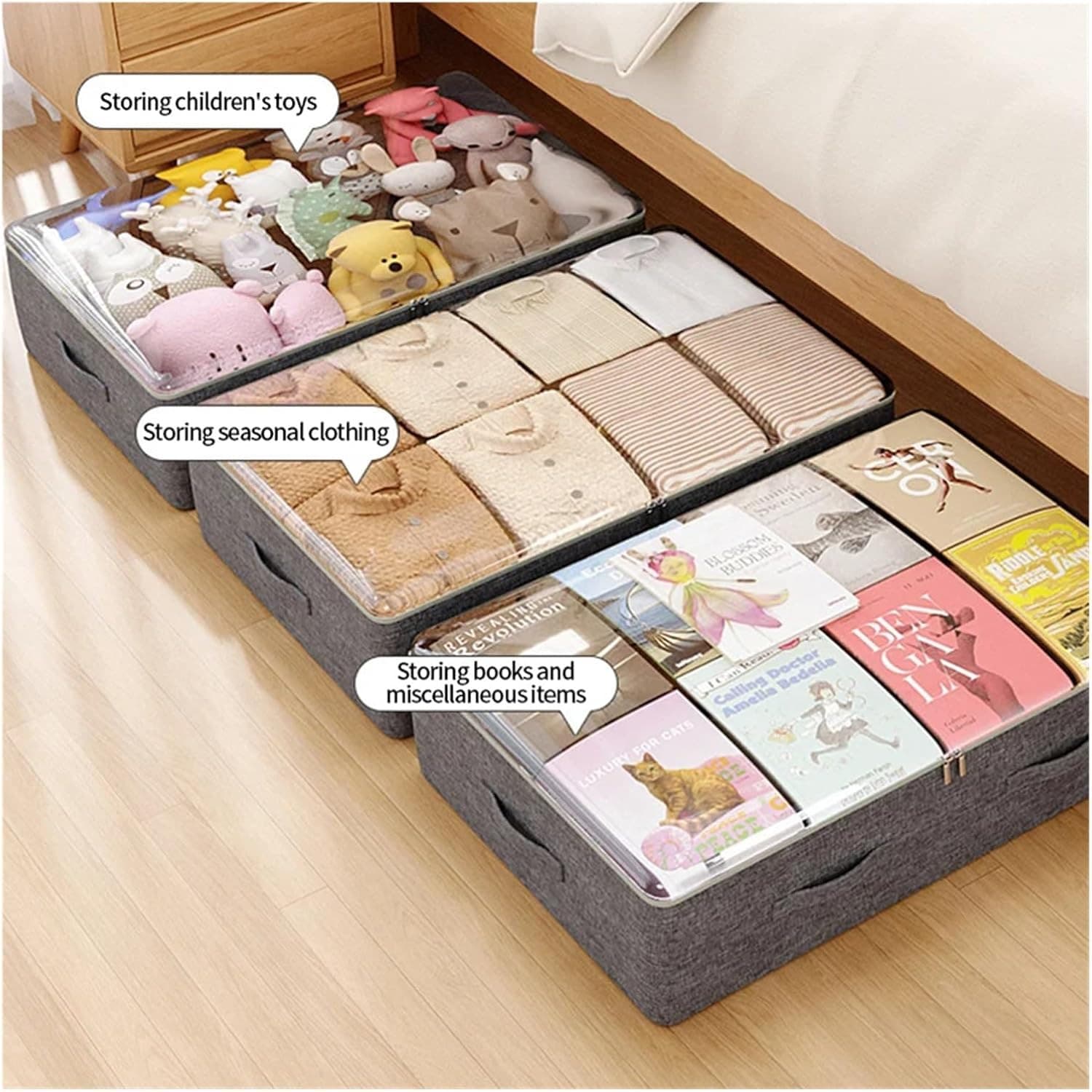 BOX UNDER BED STORAGE CONTAINERS WITH COVER ZIPPER(BIG)