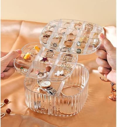 3 LAYER ACRYLIC JEWELRY ORGANIZER BOX WITH MULTIPLE COMPARTMENTS