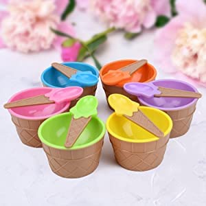 Cheaperzone 6 Pieces Ice Cream Bowl Colorful Ice Cream Cup with Spoons-Ice Cream Dessert Bowls Waffle Cup Set Maggie Bowl Salad Cup Fruit Bowl (Multicolour)