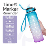 Load image into Gallery viewer, Cheaperzone 32Oz Motivational Fitness Sports Water Bottle With Time Marker&amp;Straw,Large Wide Mouth Leakproof Durable Bpa Free Non-Toxic-Ombre Green Purple (Plastic,Pack Of 1 Bottle),32 fluid_ounce
