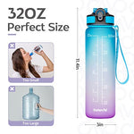 Load image into Gallery viewer, Cheaperzone 32Oz Motivational Fitness Sports Water Bottle With Time Marker&amp;Straw,Large Wide Mouth Leakproof Durable Bpa Free Non-Toxic-Ombre Green Purple (Plastic,Pack Of 1 Bottle),32 fluid_ounce
