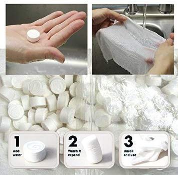 Cheaperzone  Magic Tablet Coin Tissue Big Disposable Pure Cotton Compressed Portable Travel Facial Towel Water Wet Wipe Washcloth Napkin Moistened Tissues Size (Pack Of 100) (100)
