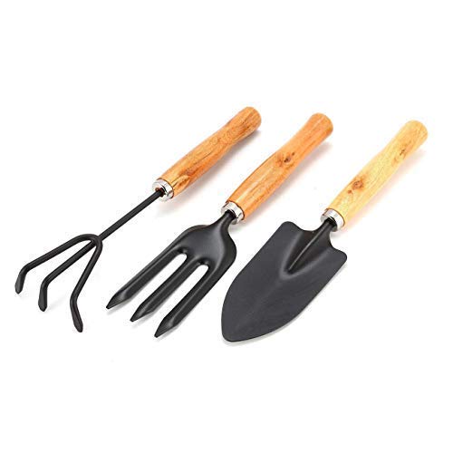 Cheaperzone 3 Pcs Mini Garden Tool Set Gardening Shovels, Spade, Rale with Wooden Handles