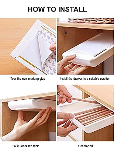 Cheaperzone  Desk Table Drawer,Hidden Drawer Self-Adhesive Tray Storage Box Expandable Drawer Tray for Home,Office,School and Desk-1pcs multicolor (1)
