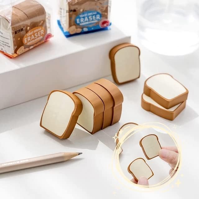AAHAN STATIONERS Super Cute 3D Toast Bread Shape Erasers Stationery for Kids School Boys Girls Birthday Return Gifts Pack of 4(16 ERASERS)