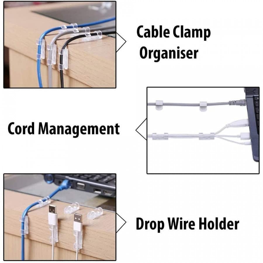 Cheaperzone 16 PC Desktop Cable Organizer with Improved Stronger Adhesive Tape | Cable Manager, Wire Manager, Wire Clamp | Wire Clips for Cable for Wall, Wire Holder Clips Wall