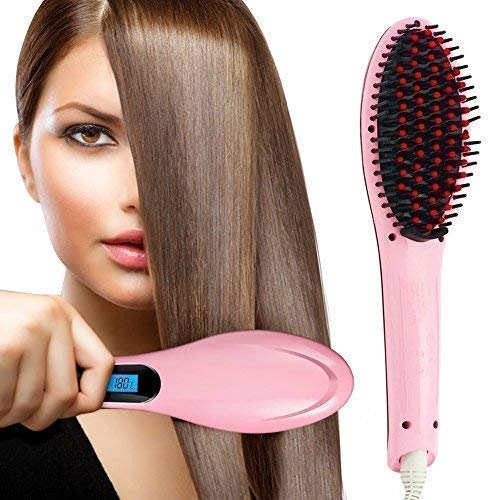 Cheaperzone Hair Electric Comb Brush 3 in 1 Ceramic Fast Hair Straightener For Women's Hair Straightening Brush with LCD Screen, Temperature Control Display,Hair Straightener For Women (PINK Fast Hair Straightener Brush)