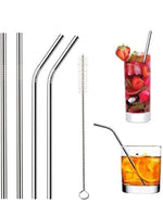 Load image into Gallery viewer, Cheaperzone Set of 4 Reusable Metal Straws, Long Stainless Steel Straw with Cleaning Brushes, Drinking for 30 oz and 20 oz Tumblers.(2Bent + 2 Straight + 1 Brush)
