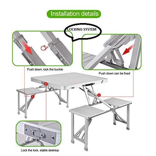 Cheaperzone Heavy Duty Aluminium Portable Folding Picnic Table and Chairs Set with Umbrella (Multicolor)