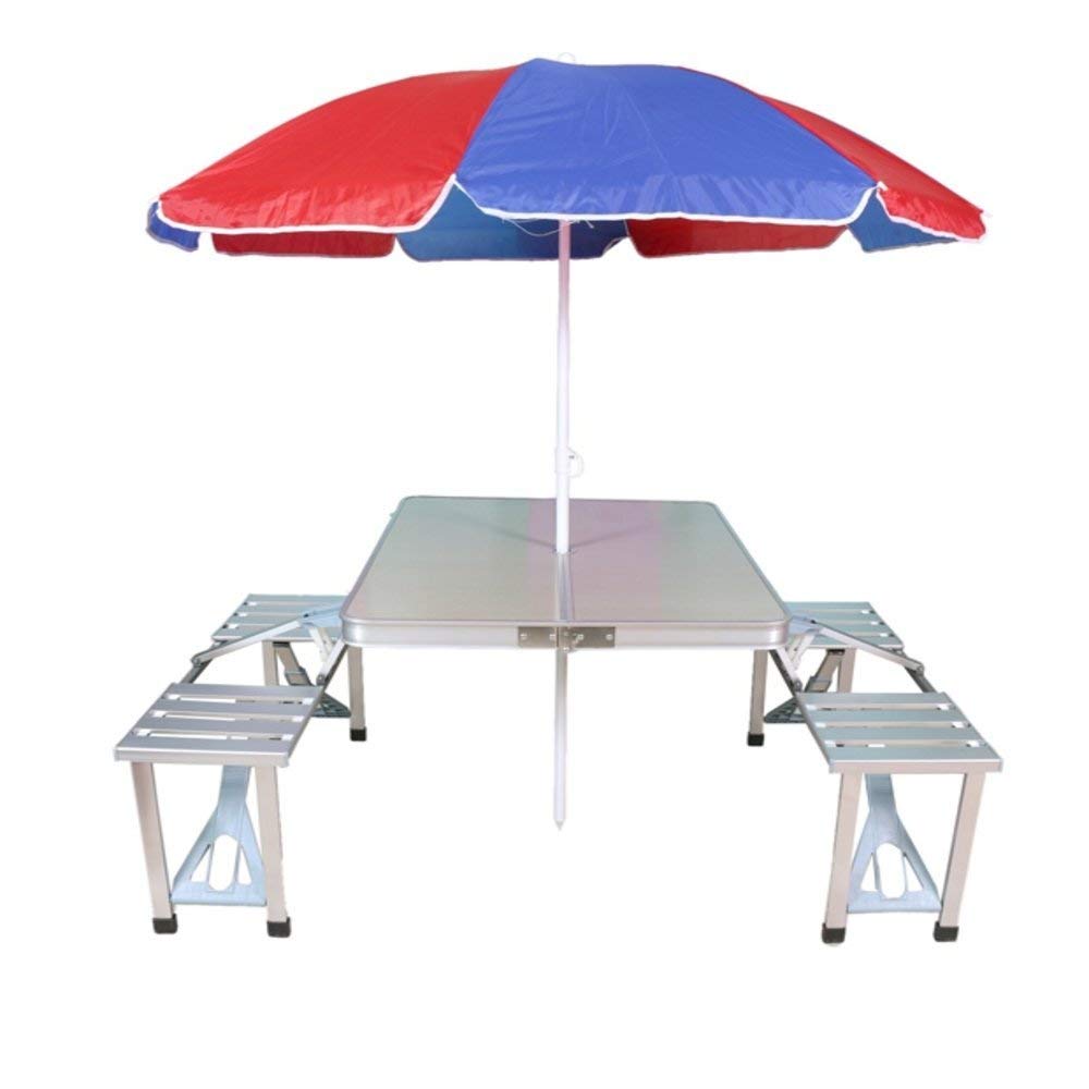 Cheaperzone Heavy Duty Aluminium Portable Folding Picnic Table and Chairs Set with Umbrella (Multicolor)