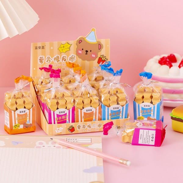 Cheaperzone French Fries Erasers Birthday Day Return Gift Party Idea for Kids Birthday Party Non-Toxic Eraser Pack of 6