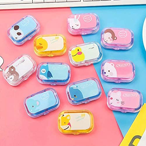 Cheaperzone Travel Storage Contact Lens Case Mirror Box - Travel Contact Lens Case Box Mini Cartoon Square Plastic Contact Lens Case Easy Carry Mirror Container Holder(1Pcs)
