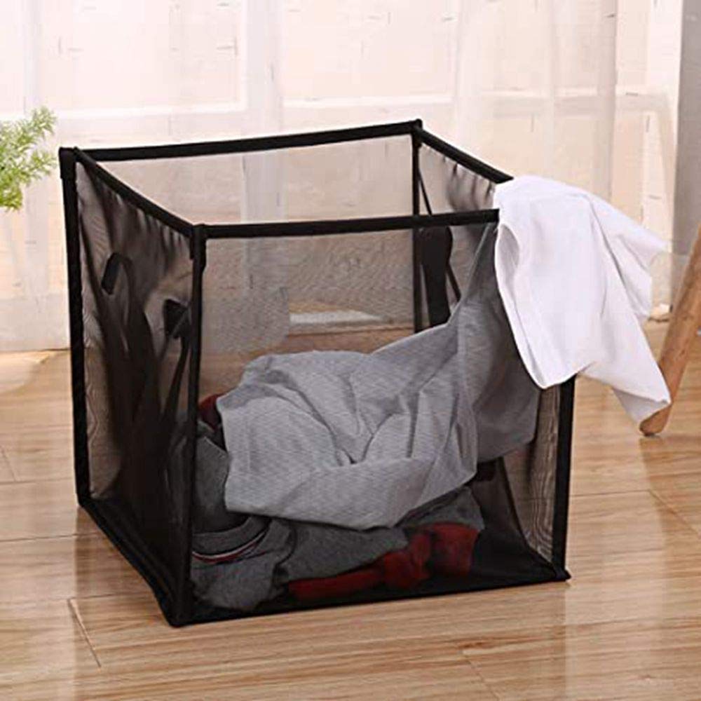 Cheaperzone Pop Up Laundry Baskets - Mesh Collapsible Laundry Hampers Storage with Handle - Foldable for Washing Storage, Great for The Kids Room, College Dorm, Travel Organizer (Black)
