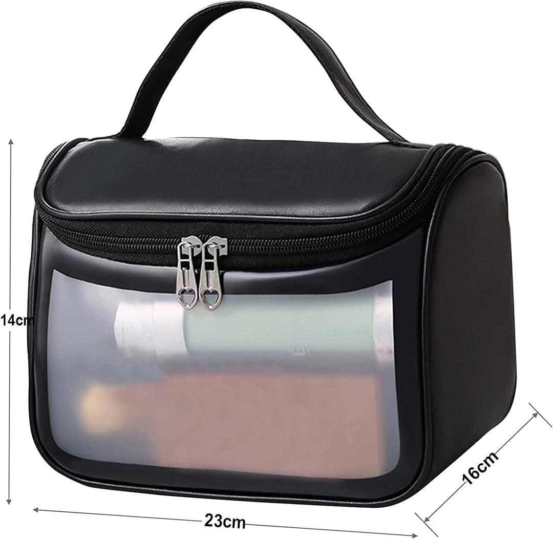 Cheaperzone Clear Toiletry Bag, Wash Make Up Bag PVC Waterproof Zippered Cosmetic Bag, Portable Carry Pouch for Women Men (Set of 3 Bag Black)