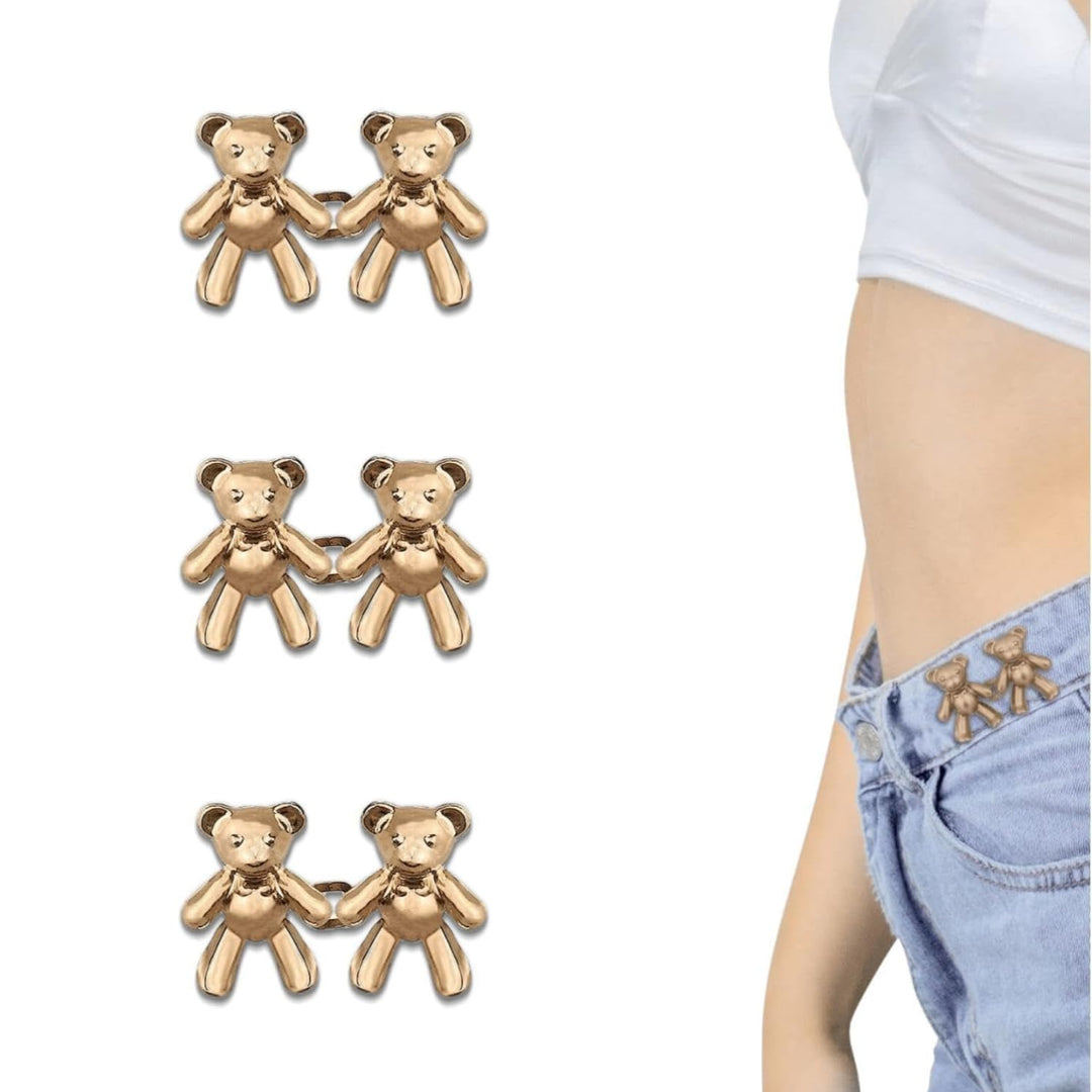 Cheaperzone Adjustable Cute Bear Button Pins Buckle for Loose Jeans, Metal Pins Pearl Detachable Instant Button Pins, Set for Pants, Jeans, Skirts, Sleeves Tightener for Skirt Pants (Pack of 1, Silver)