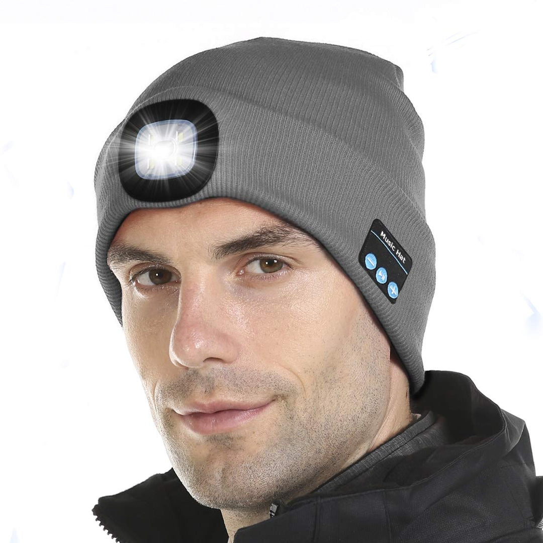 Cheaperzone Bluetooth Beanie Hat with Light, Unisex LED Cap with Headphones Built-in Stereo Speakers & Mic, Tech Gift for Men Women Dad