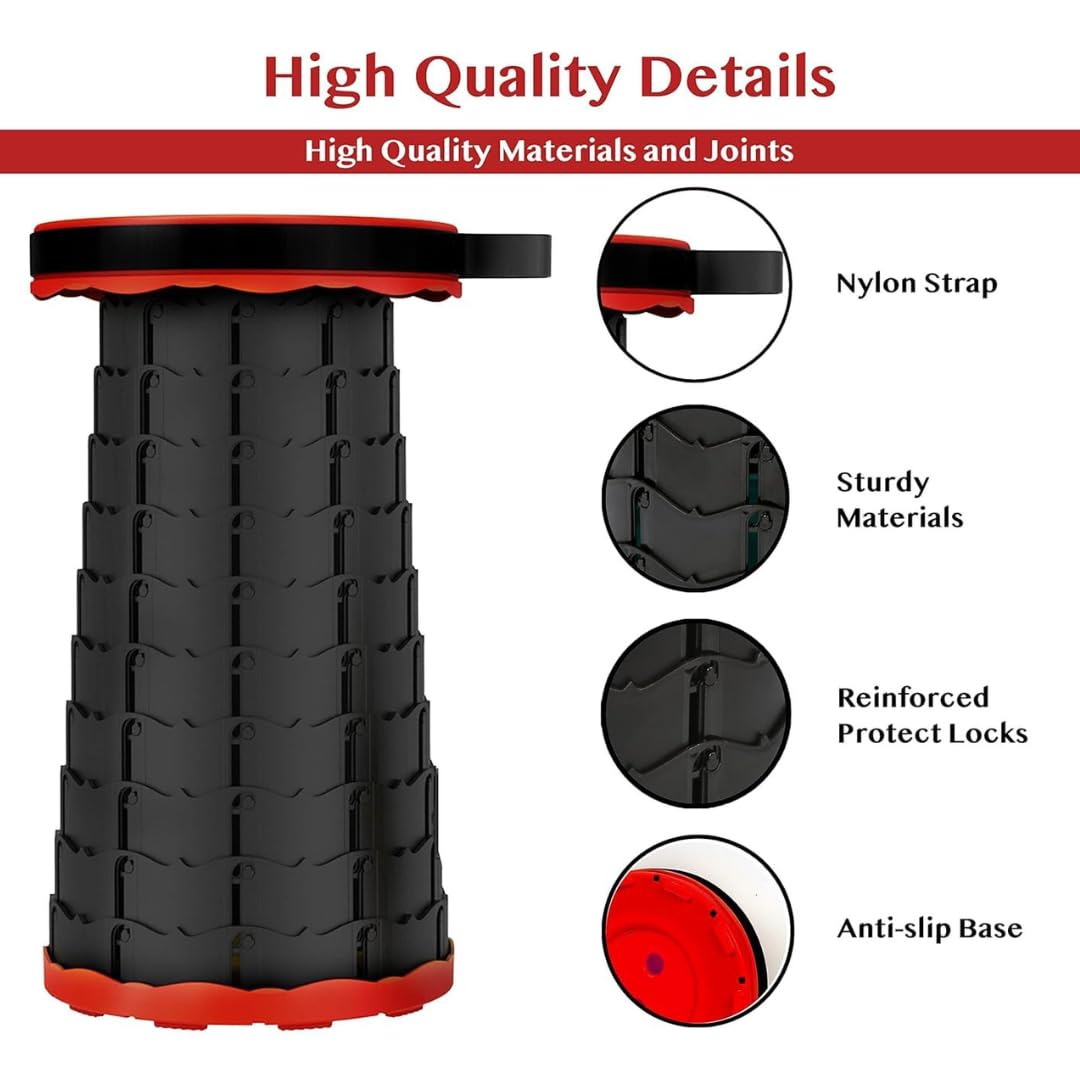 Cheaperzone Upgraded Camping Stool Retractable Folding Stool,Collapsible Telescoping Stool Portable Stool with Max Load 200KGS for Adults for Indoor Outdoor Hiking Gardening Travel (Red)