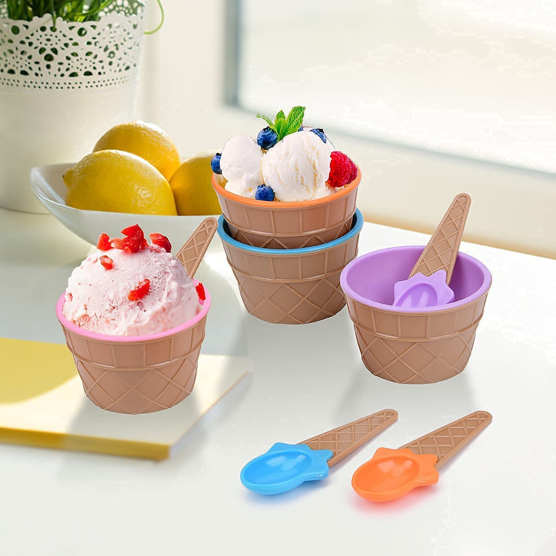Cheaperzone 6 Pieces Ice Cream Bowl Colorful Ice Cream Cup with Spoons-Ice Cream Dessert Bowls Waffle Cup Set Maggie Bowl Salad Cup Fruit Bowl (Multicolour)