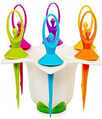 Load image into Gallery viewer, Cheaperzone Plastic Dancing Doll Fruit Fork Set of 6 with Stand for Kids and Adults (Multicolor)
