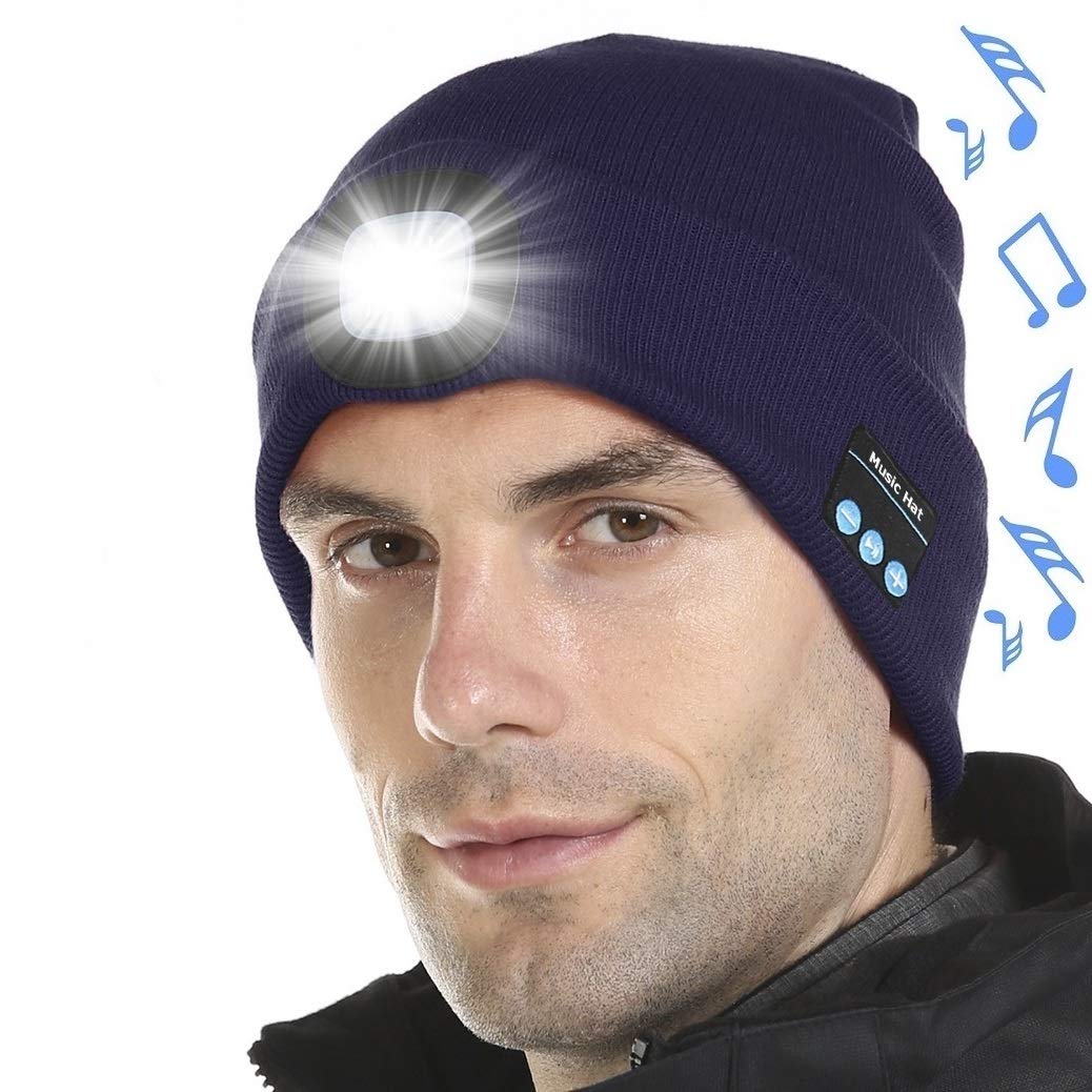 Cheaperzone Bluetooth Beanie Hat with Light, Unisex LED Cap with Headphones Built-in Stereo Speakers & Mic, Tech Gift for Men Women Dad