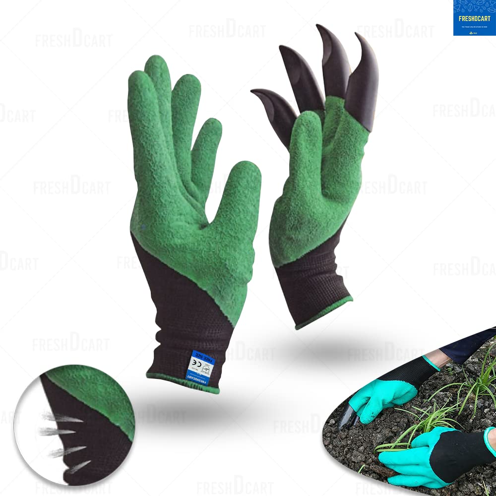 Cheaperzone Heavy Duty Garden Farming Gloves Washable with Right Hand Fingertips ABS Claws for Digging and Gardening (Free Size, Green)(Acrylonitrile Butadiene Styrene, pack of)