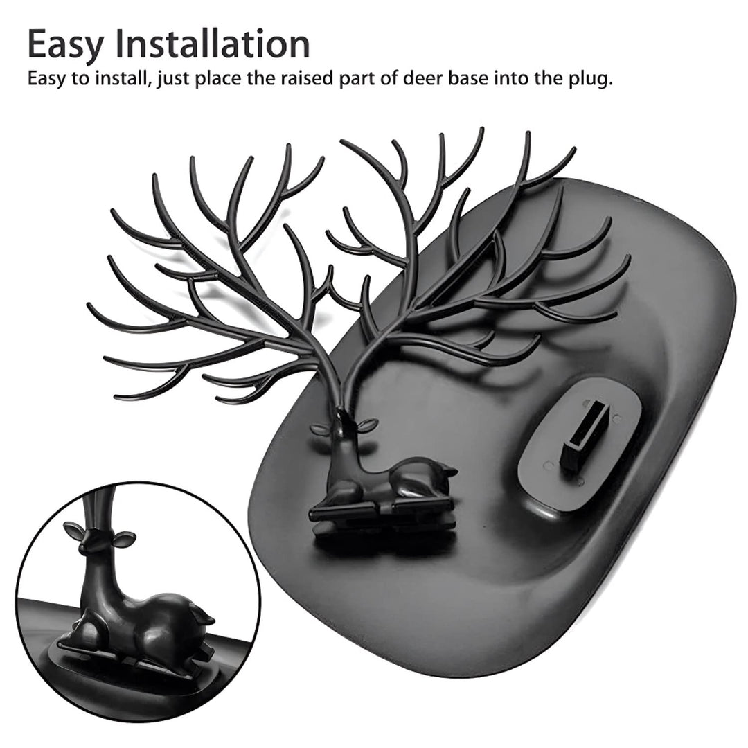 Cheaperzone Deer/Antlers Jewelry Holder Deer Tree | Creative Sika Deer Tree Tray Display Stand Holder (Black)