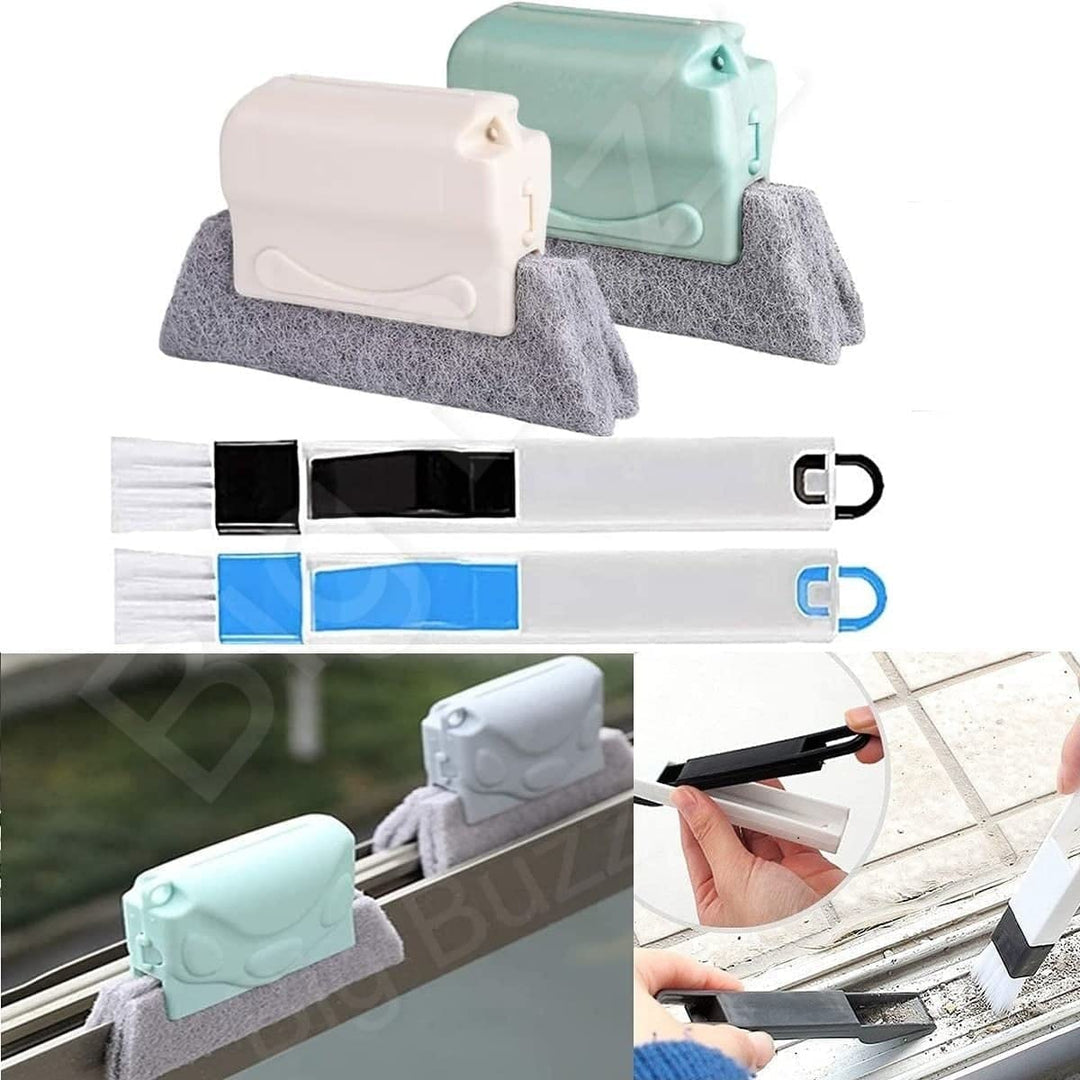 Cheaperzone Double Combo Of Window Groove Frame Cleaning Brush& Dust Cleaning Brush For Window Slot Keyboard With Mini Dustpan Door Track Cleaning Tool For All Corners Edges Gaps( Multicolour) pack of 2