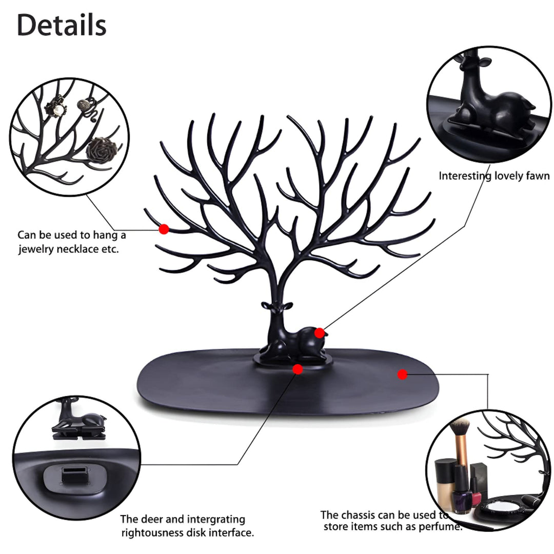 Cheaperzone Deer/Antlers Jewelry Holder Deer Tree | Creative Sika Deer Tree Tray Display Stand Holder (Black)
