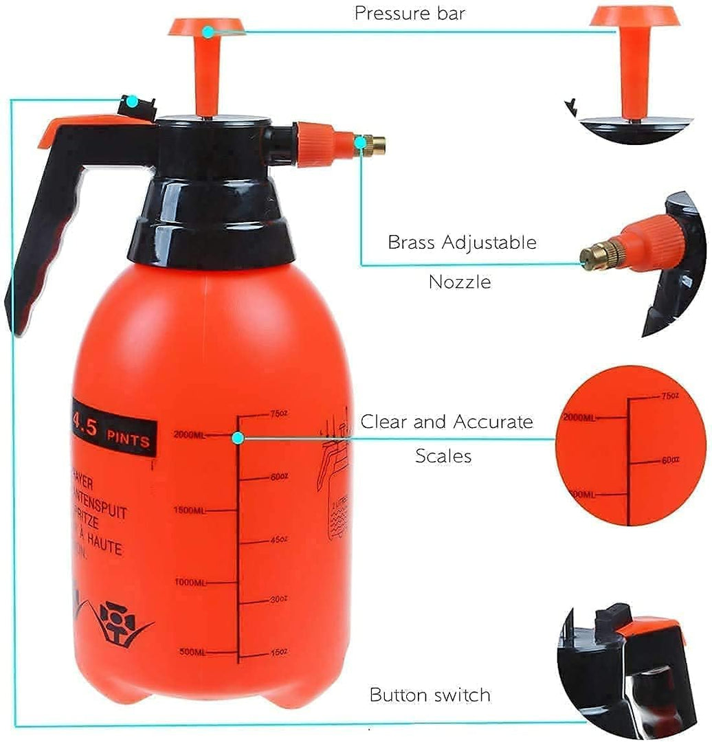Cheaperzone Pump Pressure Sprayer | Lawn Sprinkler | Water Mister | Spray Bottle for Herbicides, Pesticides, Fertilizers, Plants Flowers - 2 Liter Capacity - Orange/Black