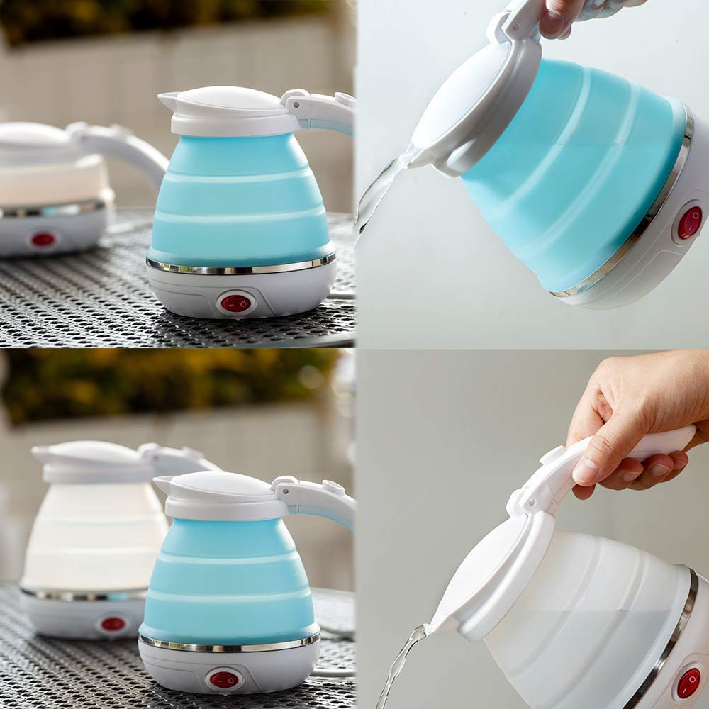 Cheaperzone Travel Foldable Electric Kettle,Collapsible Electric Kettle Food Grade Silicone Small Electric Kettle Boiling Water, Used in Coffee,Tea,Milk,Dual Voltage（600ml,110-220V) (Multi Colour)