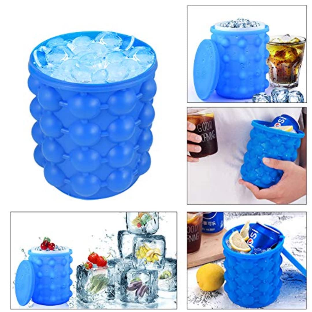 Cheaperzone  Ice Cube Maker Mould Ice Tray, Silicone Ice Bucket, (2 in 1) Ice-Ball Makers for Home, Round Portable Ice Bucket for Frozen Whiskey, Cocktail, Beverages|Space Saving Ice Cube Maker for Party
