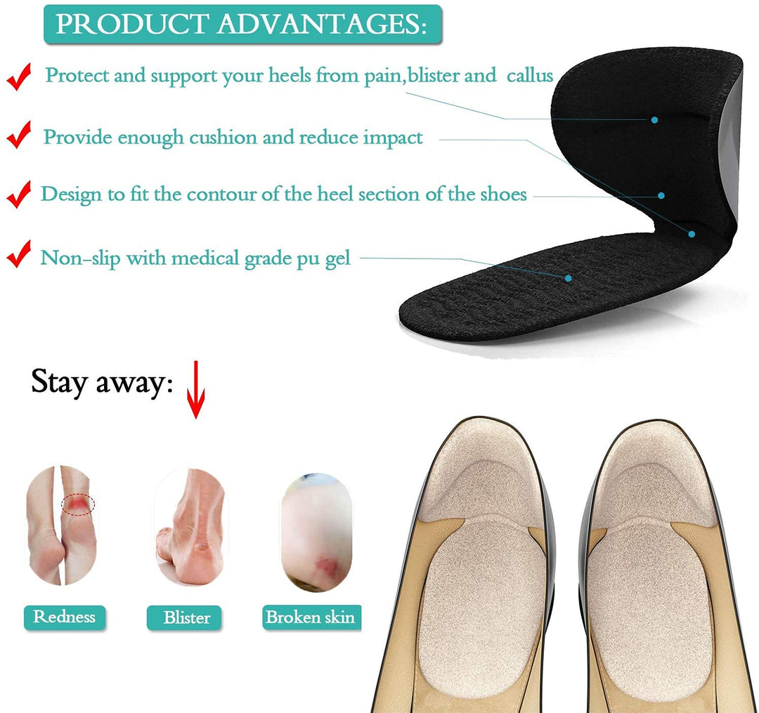 Cheaperzone 6pcs Shoe Insole Reusable Soft Shoe Inserts Heel Cushion Pads Self-Adhesive Foot Care Protector Grips Liners Loose Shoes -Heel Pain Relief Bunion Callus Blisters for Men & Women-3 Pairs