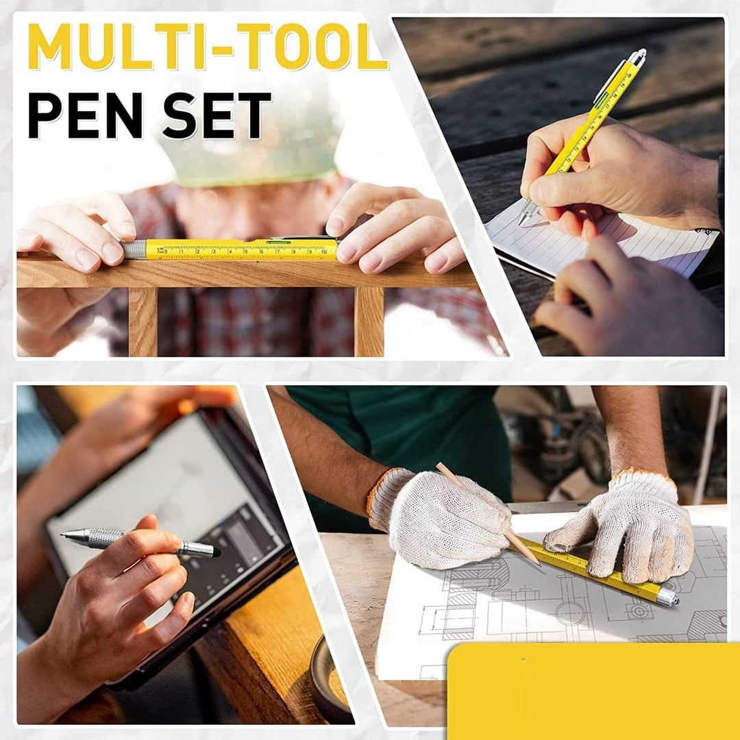 Cheaperzone 6 in 1 Multipurpose Tool Pen | Pocket Pen with Touch Screen Ruler Level | Multi Head Screwdriver Pen (Pack of 1,Multicolor)