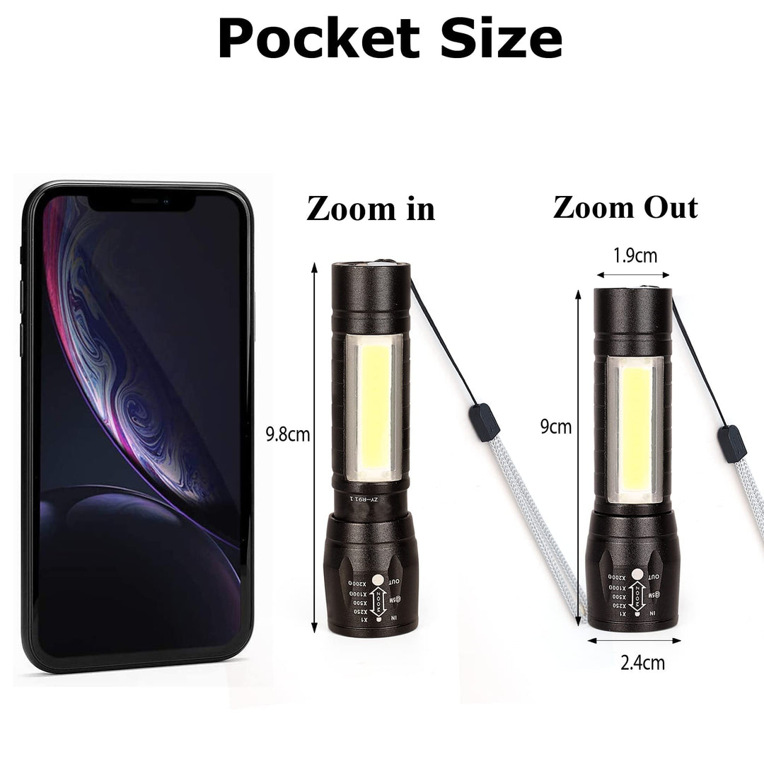 Cheaperzone High Quality LED Flashlight With COB Light Mini Waterproof Portable LED XPE COB Flashlight USB Rechargeable 3 Modes Pen Clip Light Flashlight With Hanging Rope Small Size Black Colored