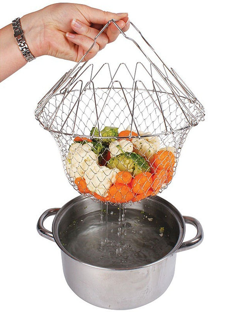 CHEAPERZONE Stainless Steel Collapsible Frying Basket Multifunctional Chef Cooking Basket Deep-Frying Basket Flexible Cooking Tools for Frying Food, Washing Fruits, Vegetables 1