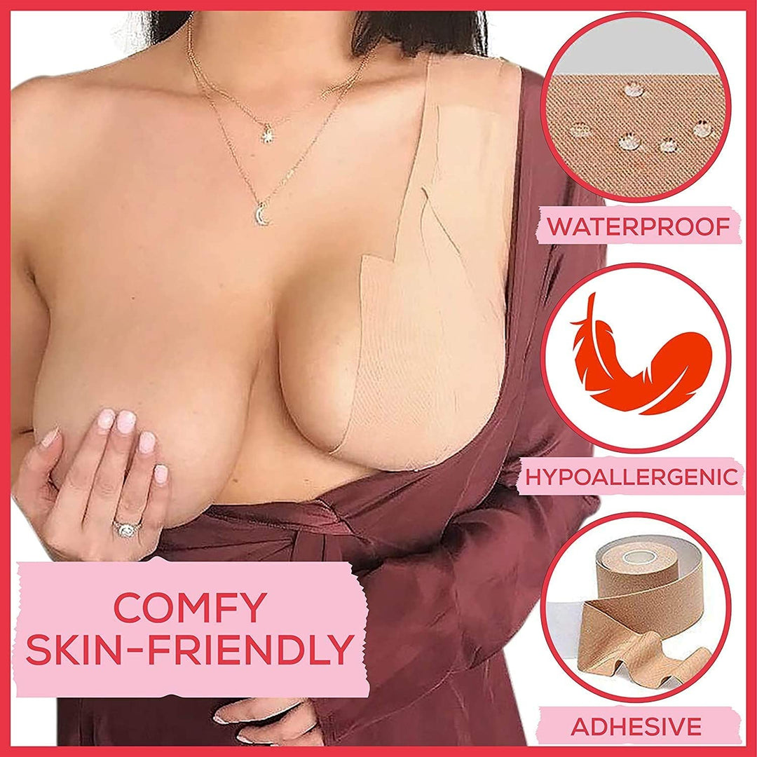 Cheaperzone Boob Tape with 10 Nipple Pasties for Women Push Up & Lifting Breast Tape Breast Lift Bra Tape for Breast Lift Double Sided Tape (Boob Tape) Beige