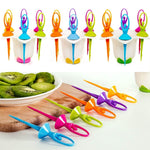 Load image into Gallery viewer, Cheaperzone Plastic Dancing Doll Fruit Fork Set of 6 with Stand for Kids and Adults (Multicolor)
