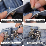 Load image into Gallery viewer, Cheaperzone Adjustable Cute Bear Button Pins Buckle for Loose Jeans, Metal Pins Pearl Detachable Instant Button Pins, Set for Pants, Jeans, Skirts, Sleeves Tightener for Skirt Pants (Pack of 1, Silver)
