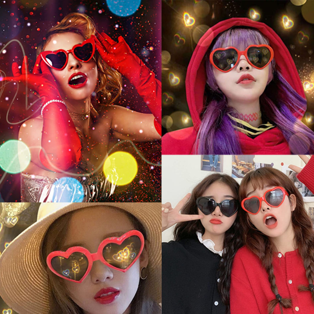 Cheaperzone Heart Shaped Sunglasses, EDM Festival Light Changing Eyewear Heart Effect Diffraction Glasses for Women Men