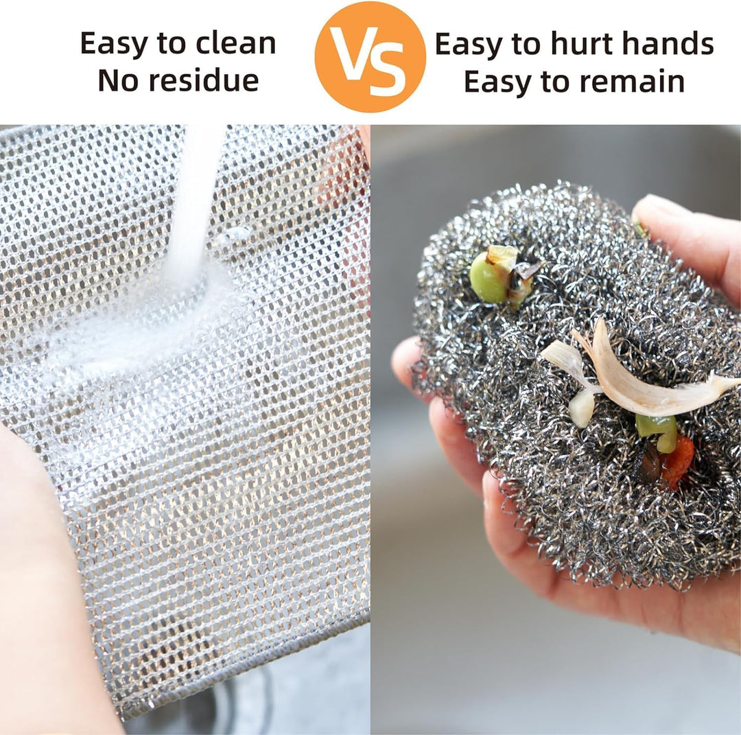 CHEAPERZONE 5 Pack Non Scratch Dish Wash Cloth & 2 Gaps Cleaning Brush, Multipurpose Wire Dishwashing Rags for Wet and Dry, Easy Rinsing, Reusable, Mesh Wire Cloth for Kitchen, Sinks, Pots, Pans