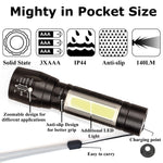 Load image into Gallery viewer, Cheaperzone High Quality LED Flashlight With COB Light Mini Waterproof Portable LED XPE COB Flashlight USB Rechargeable 3 Modes Pen Clip Light Flashlight With Hanging Rope Small Size Black Colored

